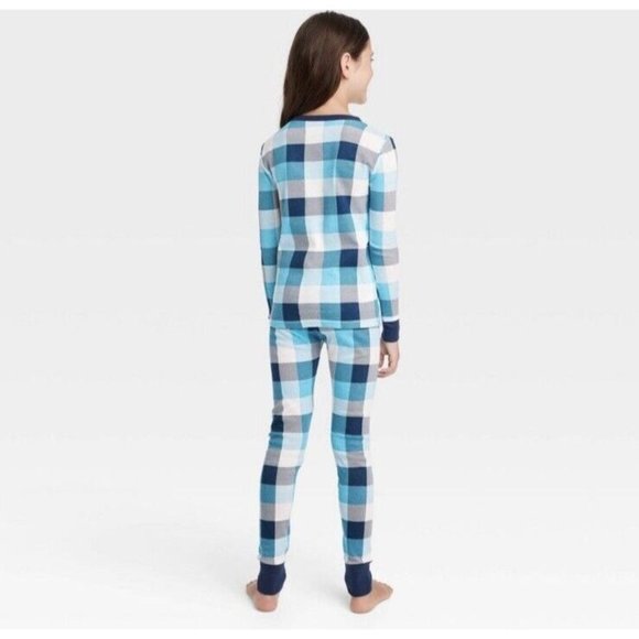 Wondershop Kids Blue Buffalo Plaid Pajama Set Stretchy Plaid Unisex - Picture 2 of 16